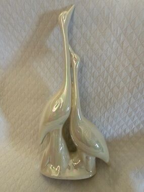 Pristine Capodimonte Italy Iridescent Crane Figurine 8" Pearlized Porcelain